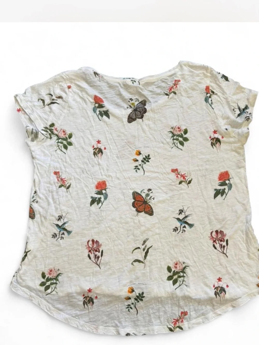 Lucky Brand White Short Sleeve Tee with Floral & Butterfly Print - Picture 6 of 6